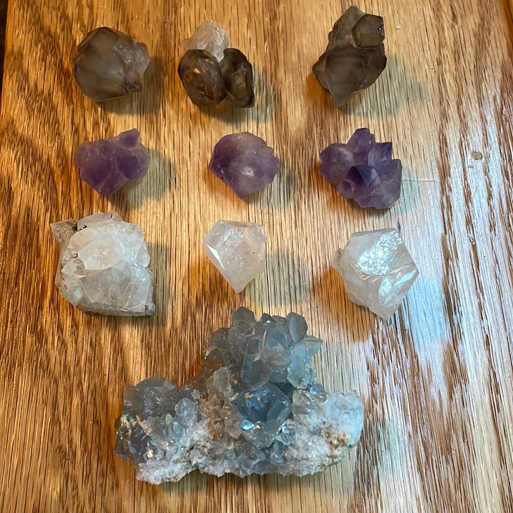 Crystal grid bundle with amethyst smoky Quartz apophyllite and celestite! 🌈
